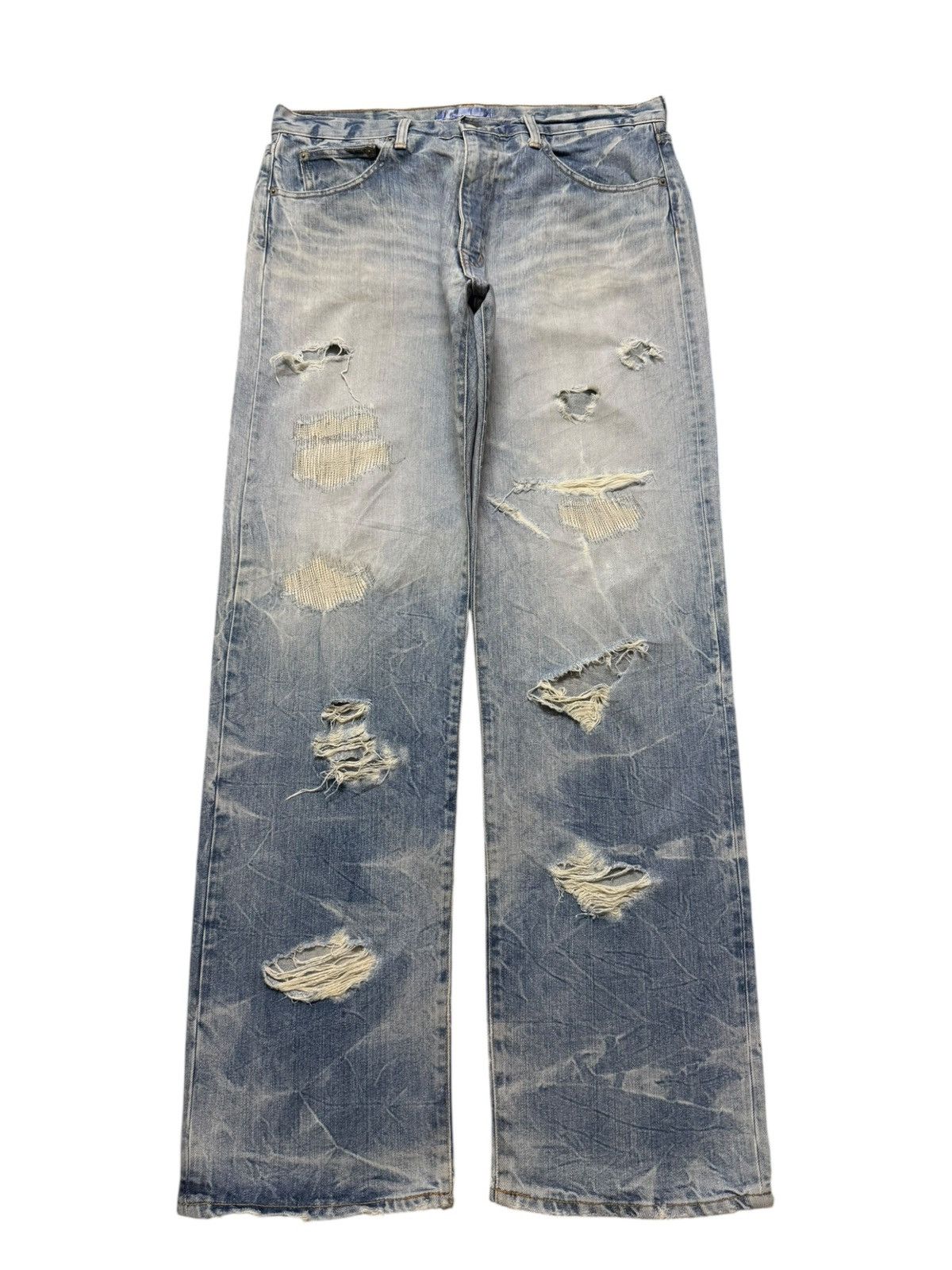 Kapital Vintage 90s Japanese Honeycomb Bleached Distressed Wide Leg Size US 34 / EU 50 - 1 Thumbnail