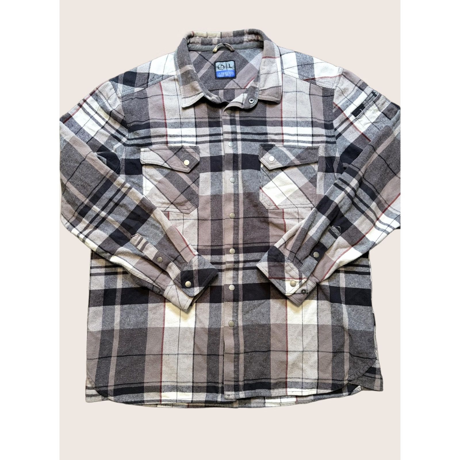 Vintage LA Police Gear Shirt Mens Large Brown Gray Plaid Flannel Snap Front Jacket Size US L / EU 52-54 / 3 - 1 Thumbnail