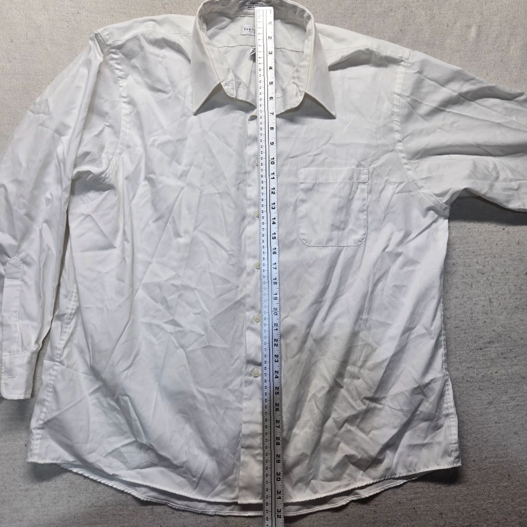 Van Heusen Van Heusen Shirt White Solid Button Up Long Sleeve 2XL 18.5/34 Regular Fit Mens Dress Shirt White, 2XL, Regular Fit Size US XXL / EU 58 / 5 - 6 Thumbnail