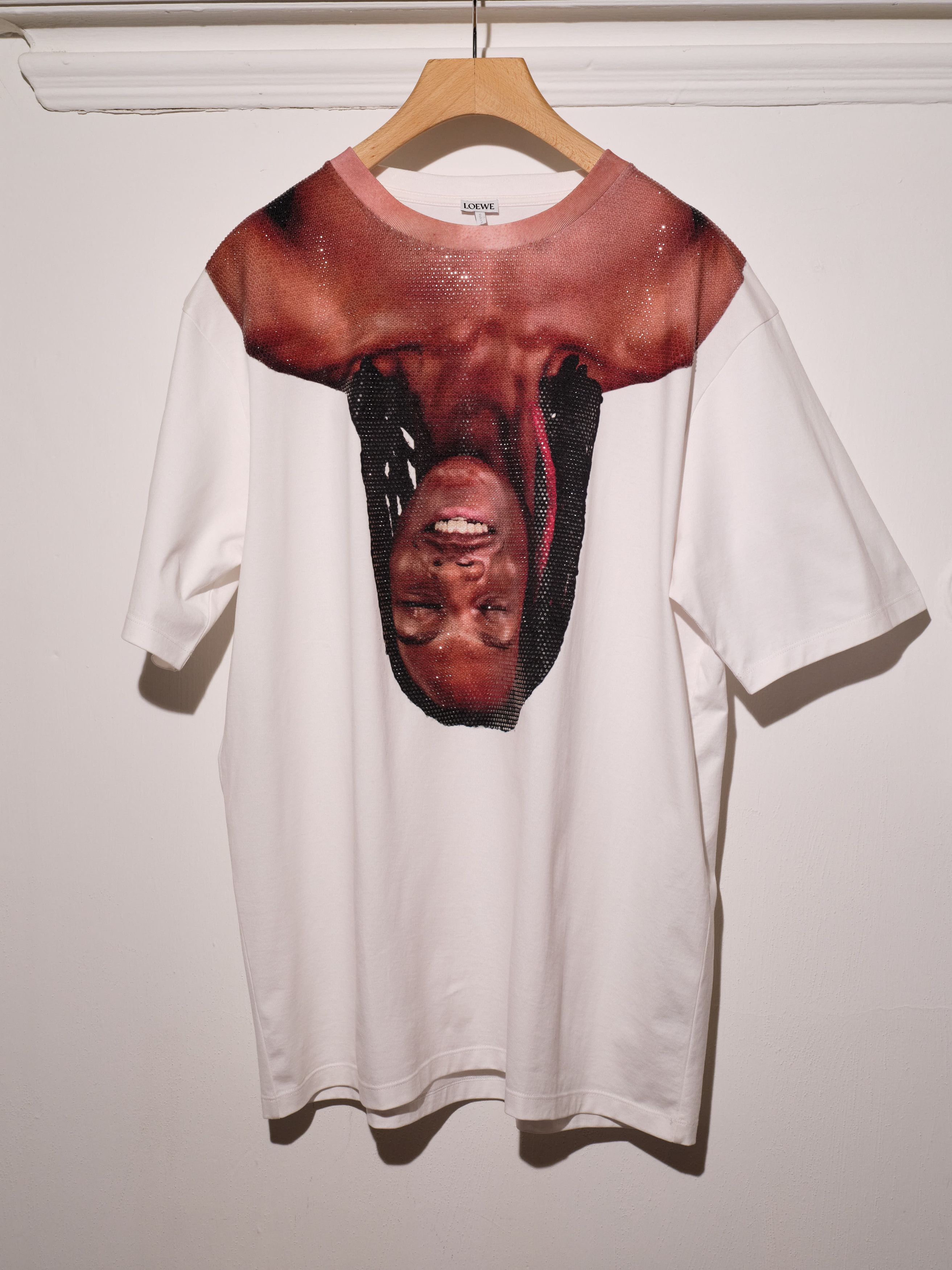 image of Upside Down Bust Loewe Tee With Crystals in White, Men's (Size Small)