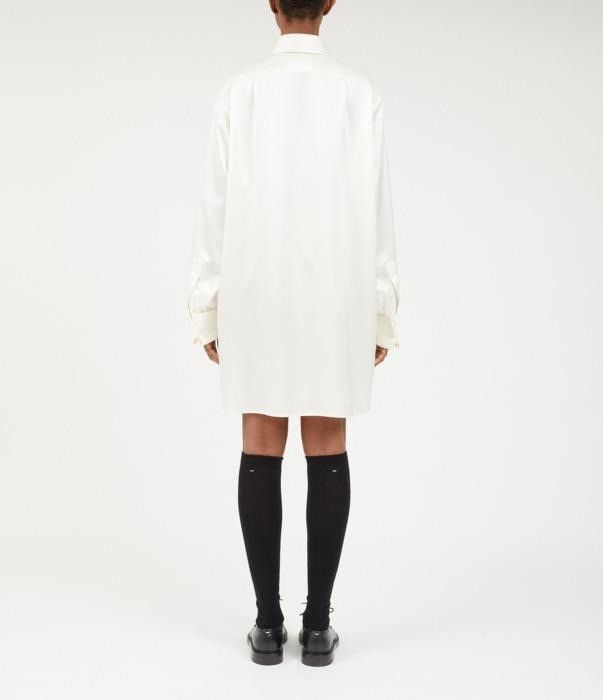Maison Margiela o1bcso1str0526 Long Silk Shirt in White Size S / US 4 / IT 40 - 3 Thumbnail