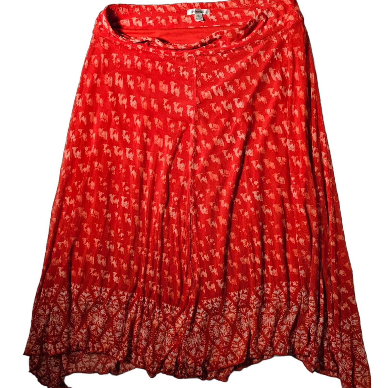Vintage VINTAGE John Paul Richard Midi Skirt Women XL Orange A-Line Boho 80s 90s Festival Hippie Beach Stretch Size 40" / US 18 - 1 Thumbnail