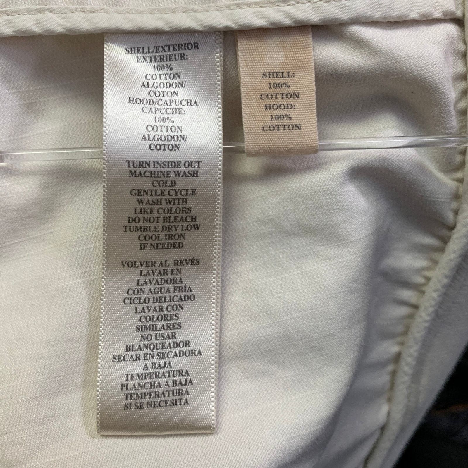 Size L Cream Grey Cotton Hooded Jacket