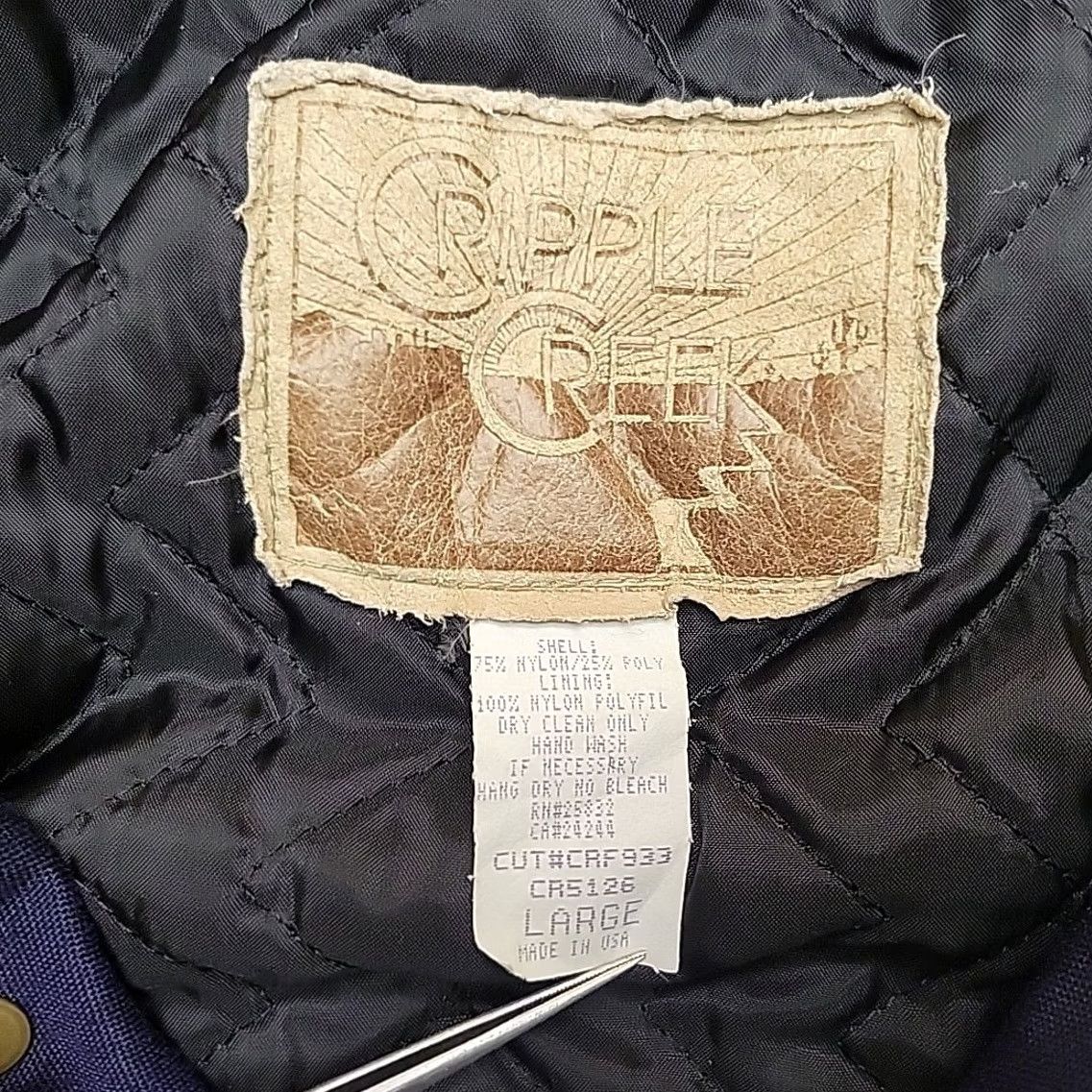 Vintage VINTAGE Cripple Creek Jacket Mens L Navy Aztec Western Wear Made in USA Jacket Bomber Navy Blue Nylon Zip Long Sleeve Casual Mens 90s Western Size US L / EU 52-54 / 3 - 5 Thumbnail
