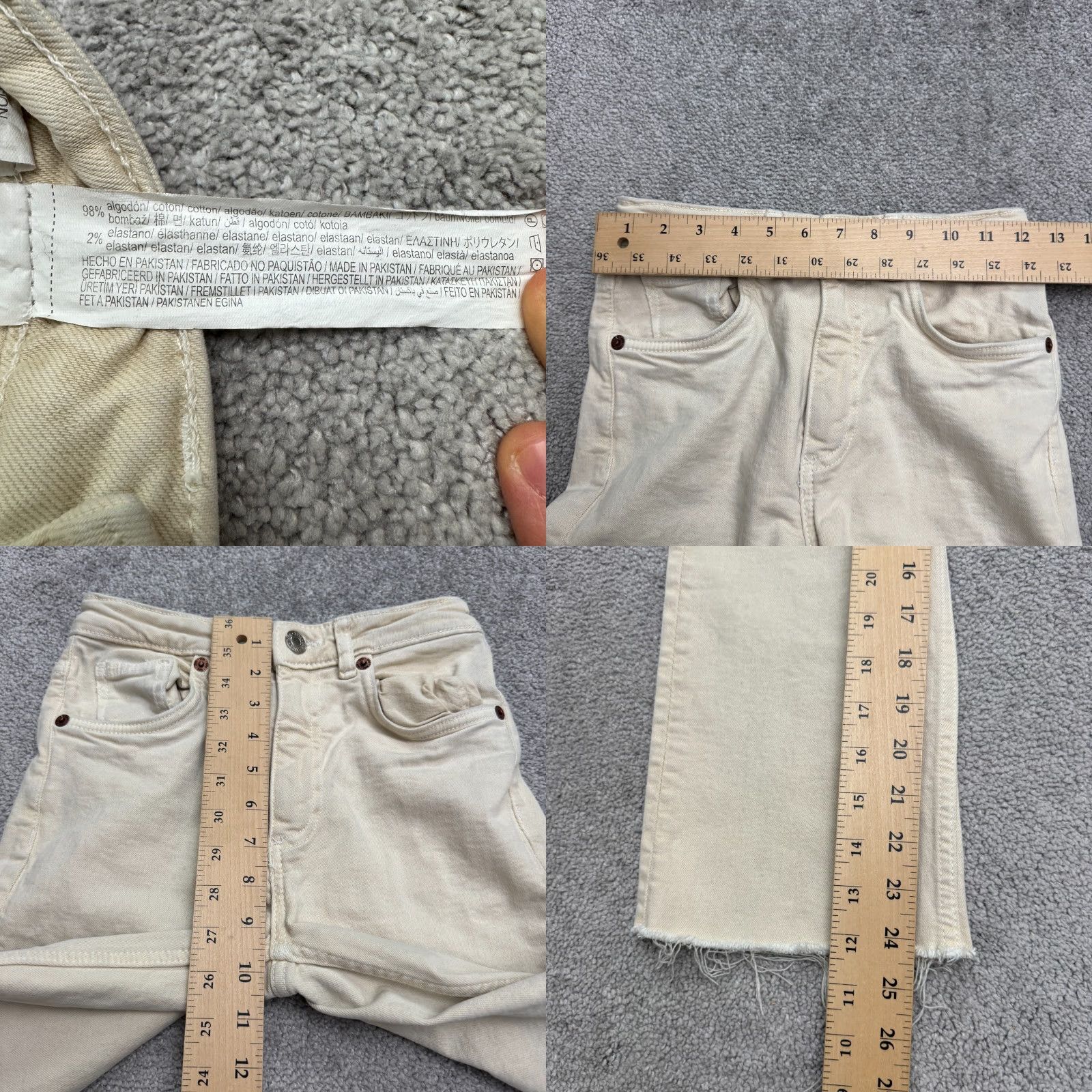 Everlane Zara Jeans Womens 2 Beige High Rise Straight Leg Cropped Ankle Denim Raw Hem Size 27" / US 4 / IT 40 - 8 Thumbnail