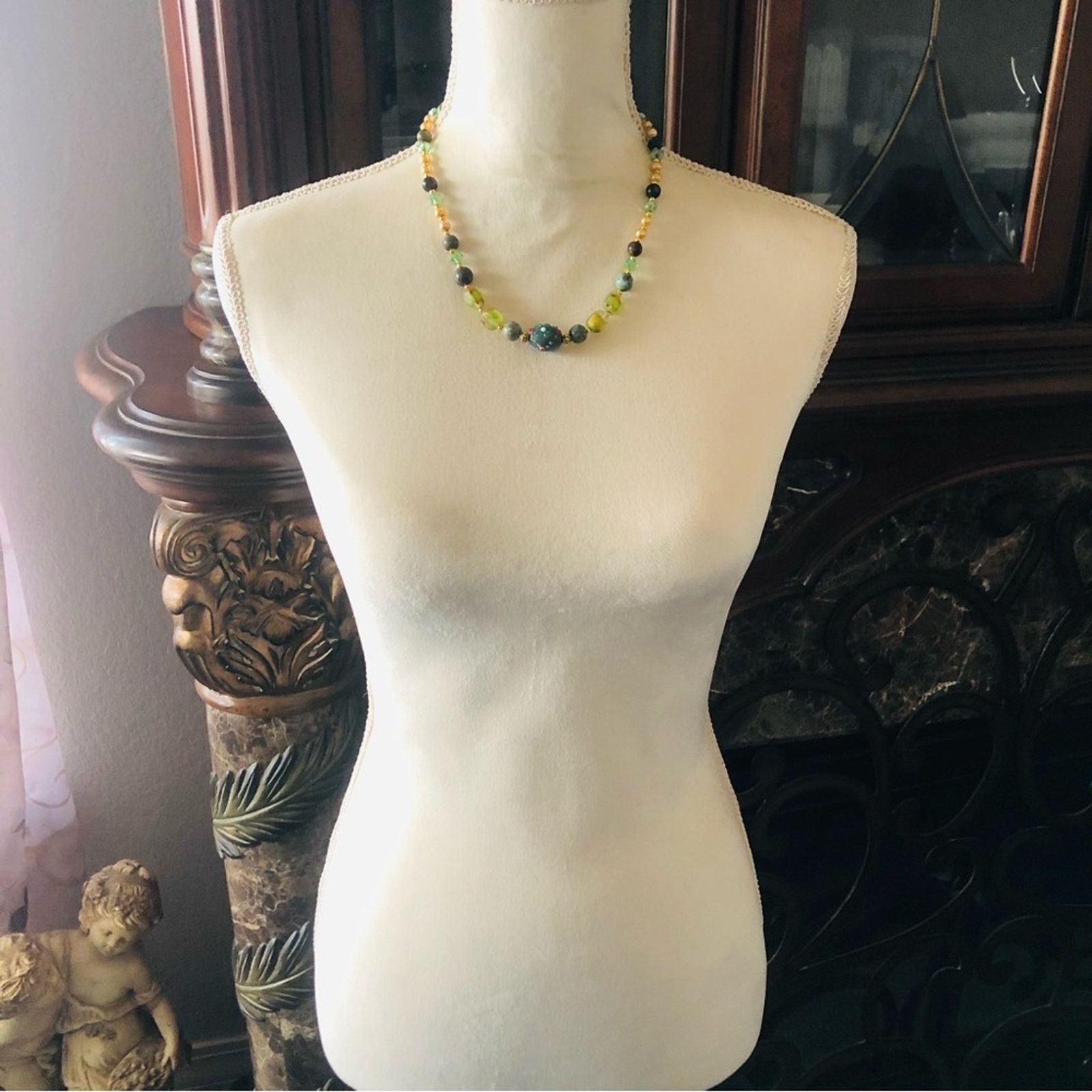 Handmade Handcrafted vintage glass lamplight stone necklace Size ONE SIZE - 5 Thumbnail