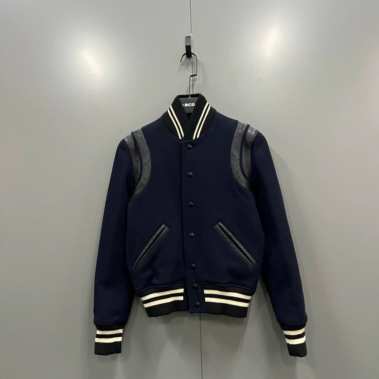 Saint Laurent Paris Saint Laurent Dark Blue Leather Accent Jacket Size US M / EU 48-50 / 2 - 1 Thumbnail