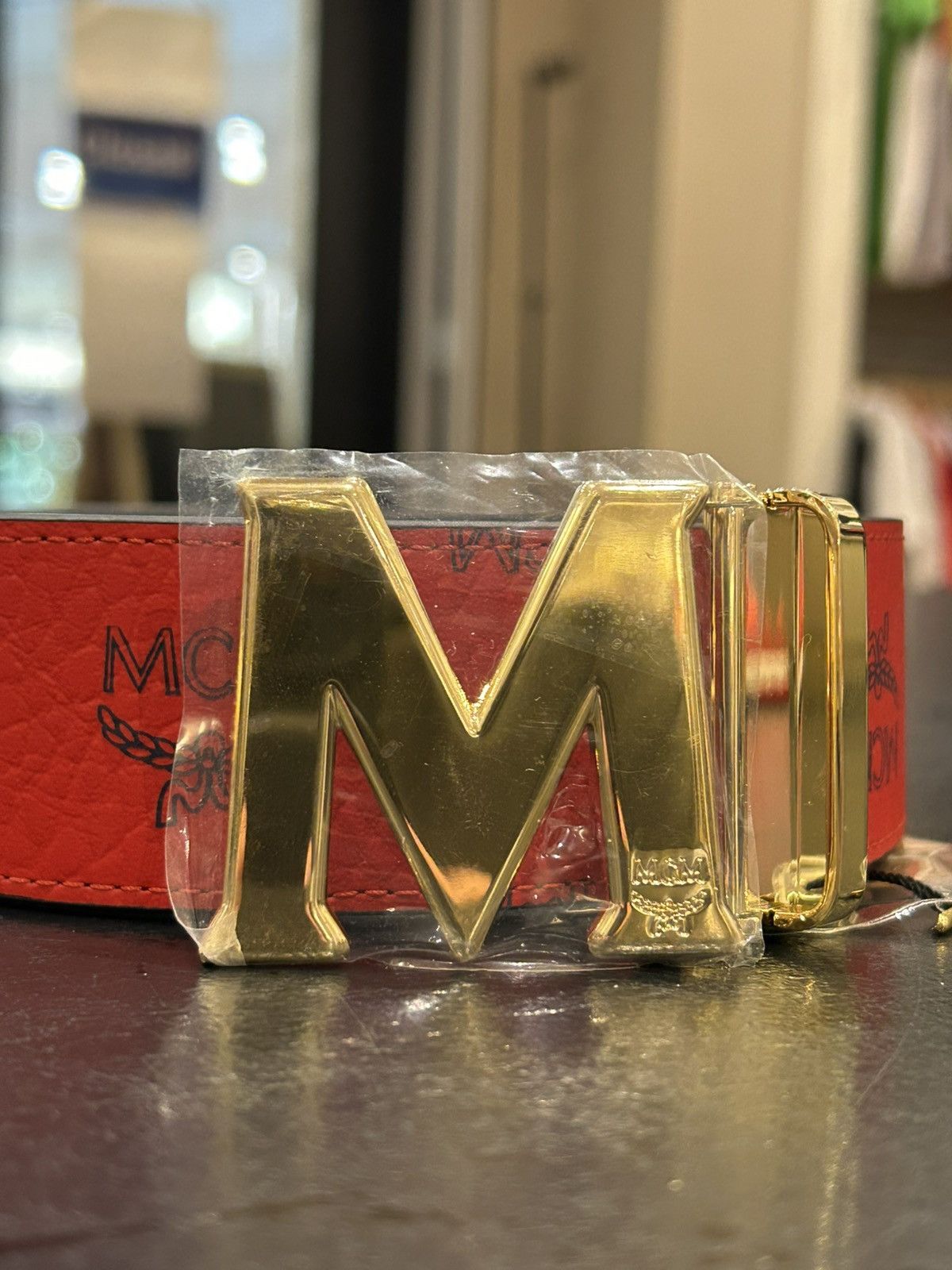 MCM MCM Monogram Belt - Red Size 36 - 1 Thumbnail