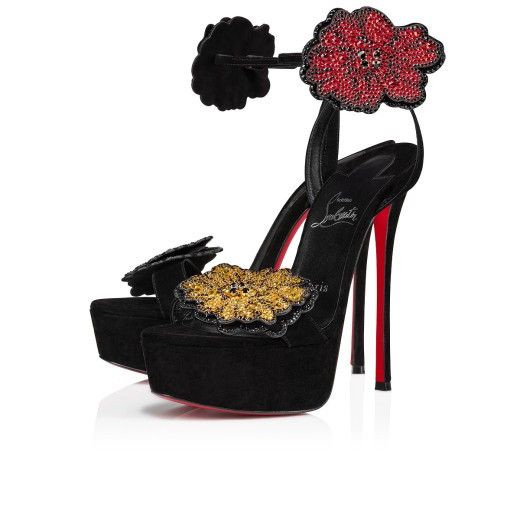 Christian Louboutin oc11z0425 Button Flower Strass Loubi in Black Size US 7 / IT 37 - 1 Preview