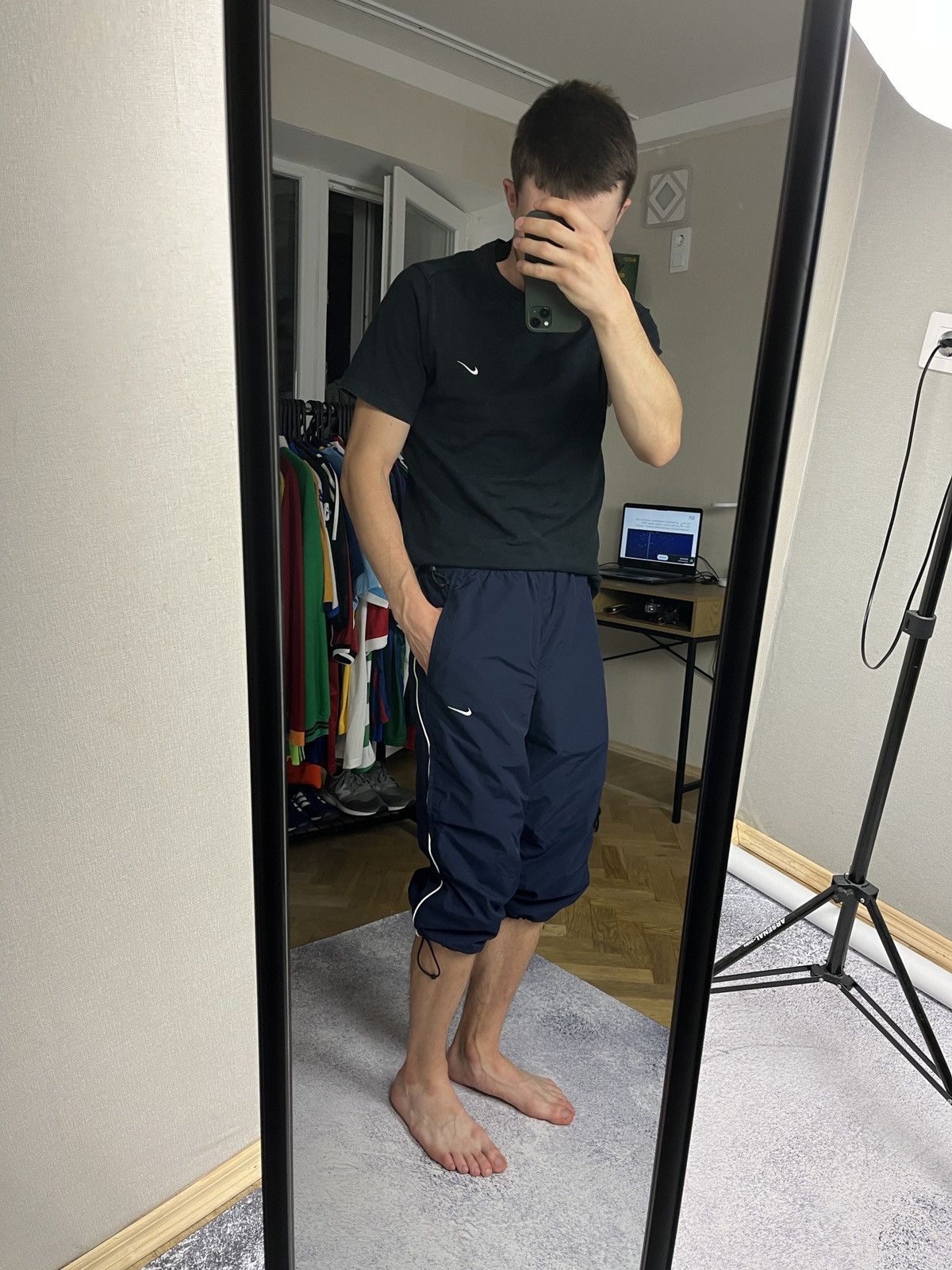 Nike × Vintage Nike Y2k Nylon Drill Track 2/3 Pants Breeches Size US 30 / EU 46 - 2 Thumbnail