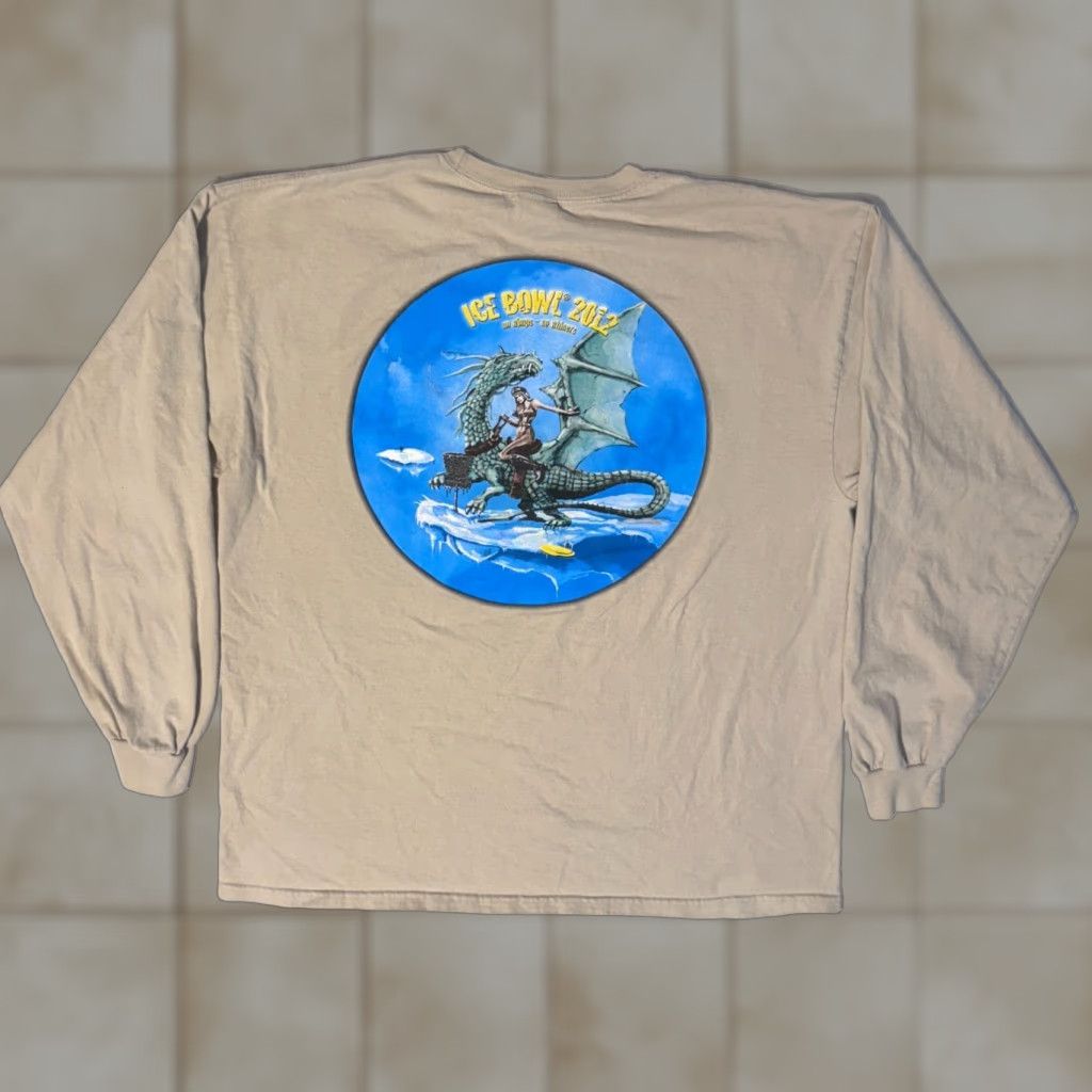 Gildan 2012 Discraft Ice Bowl Buzz Dragon Beige Long Sleeve Tshirt XL Nike-style? Size US XL / EU 56 / 4 - 1 Thumbnail