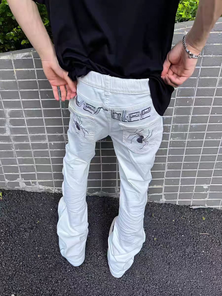Designer × Jean × Vintage Street Y2K Spider Print Zip Hip Hop Jeans Size US 30 / EU 46 - 2 Thumbnail