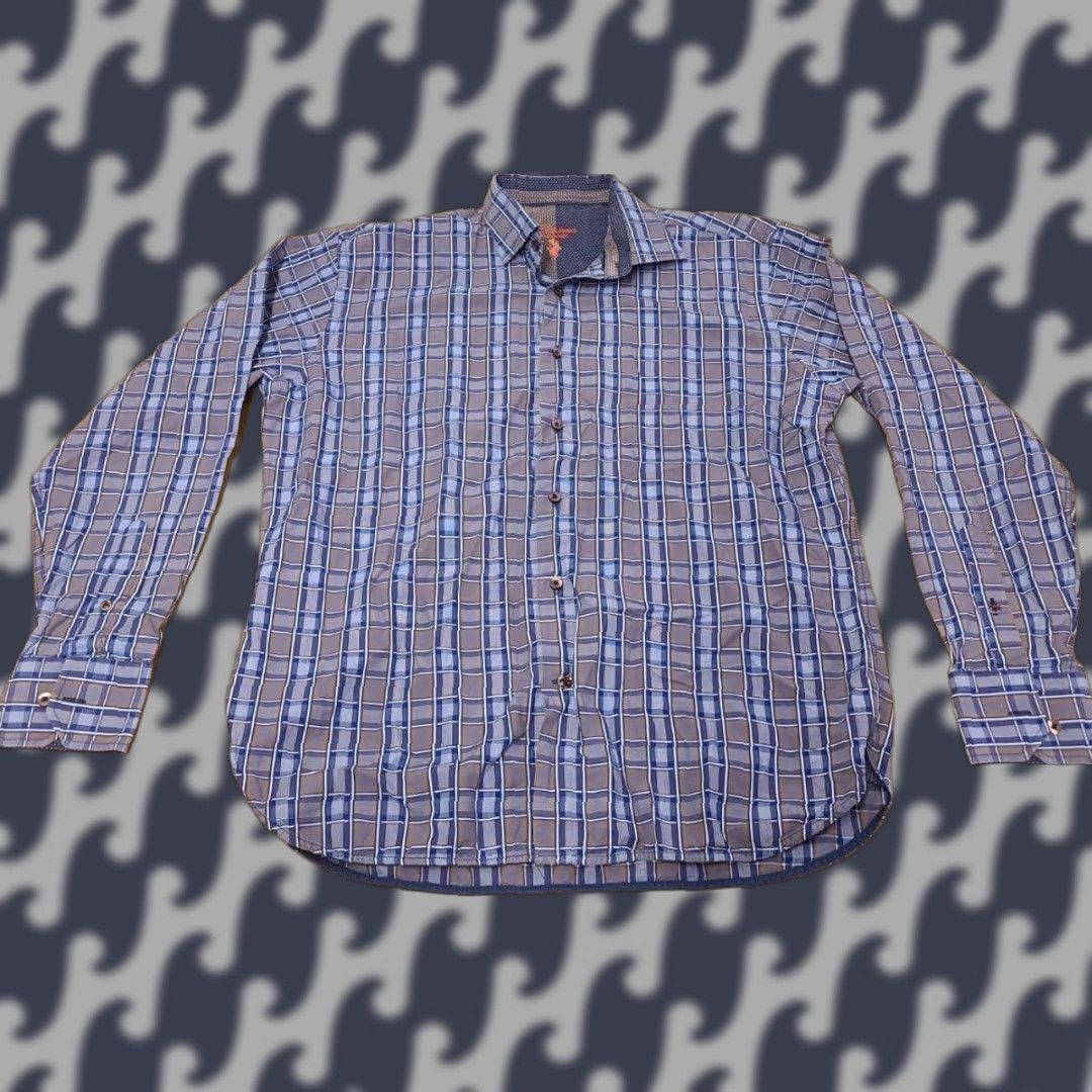 Luchiano Visconti Luchiano Visconti Shirt Long Sleeve Button-Up Plaid Brown Blue Mens L Regular Multicolor Modern Classic Mens Size US L / EU 52-54 / 3 - 1 Thumbnail