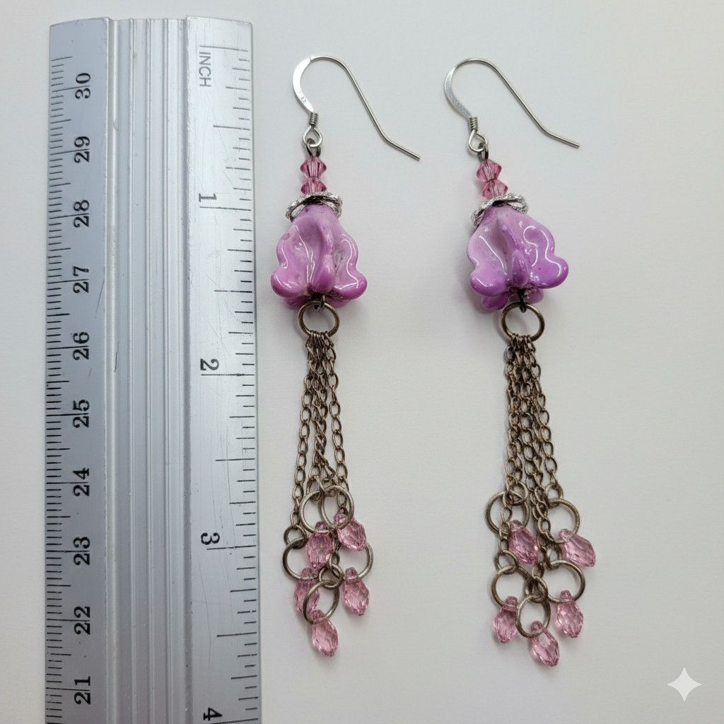 Handmade Crystal 3.5" Earrings Jellyfish 925 Sterling Silver Wire Size ONE SIZE - 6 Thumbnail