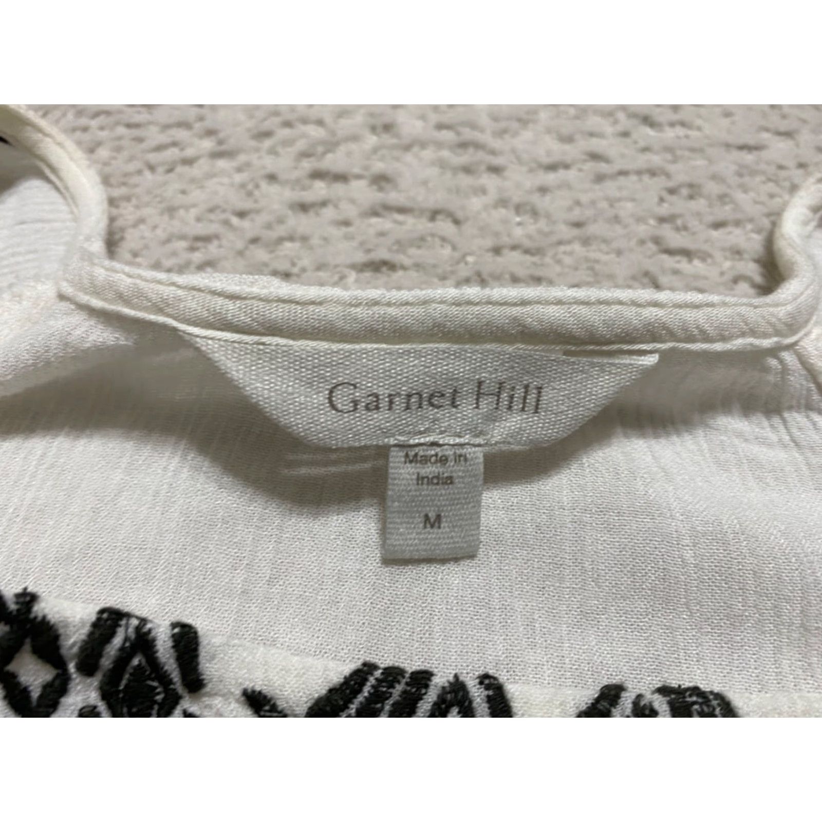 Vintage Garnet Hill Blouse Geometric 3/4 Sleeve White Embroidered Medium Womens M Shirt Womens Size M / US 6-8 / IT 42-44 - 5 Thumbnail