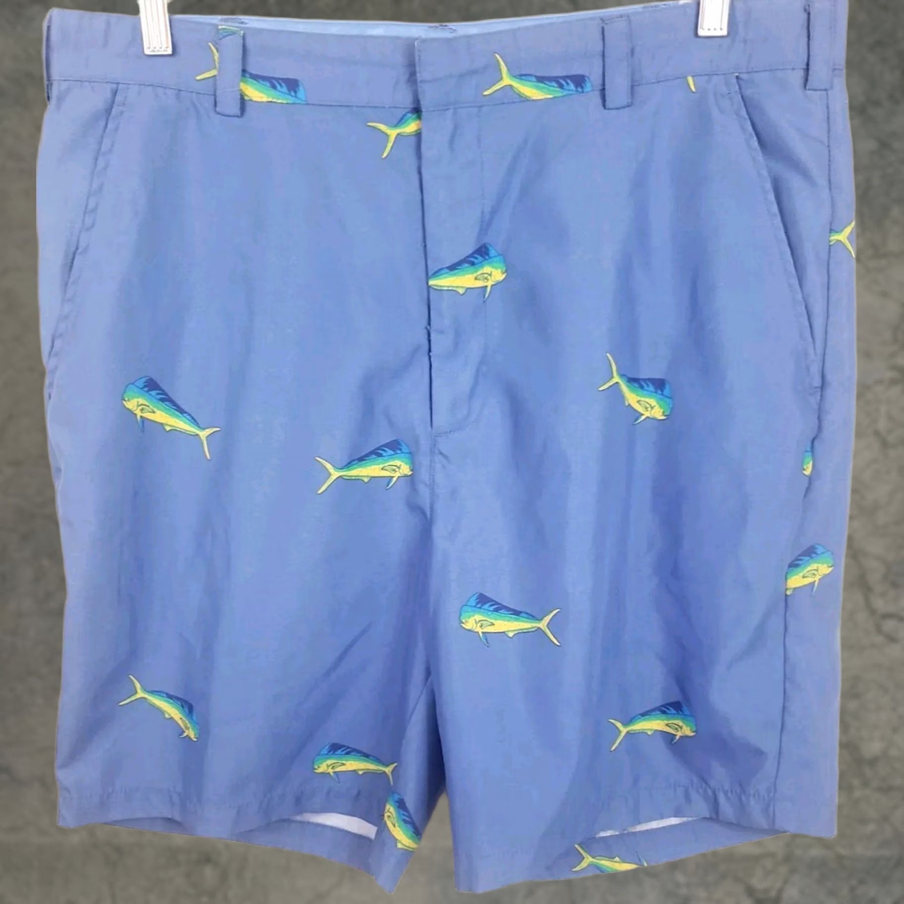 Vintage Bermuda Styles Men’s Blue Chino Shorts Sz 36x8 With Mahi Fish Pattern All Over Size US 36 / EU 52 - 1 Thumbnail