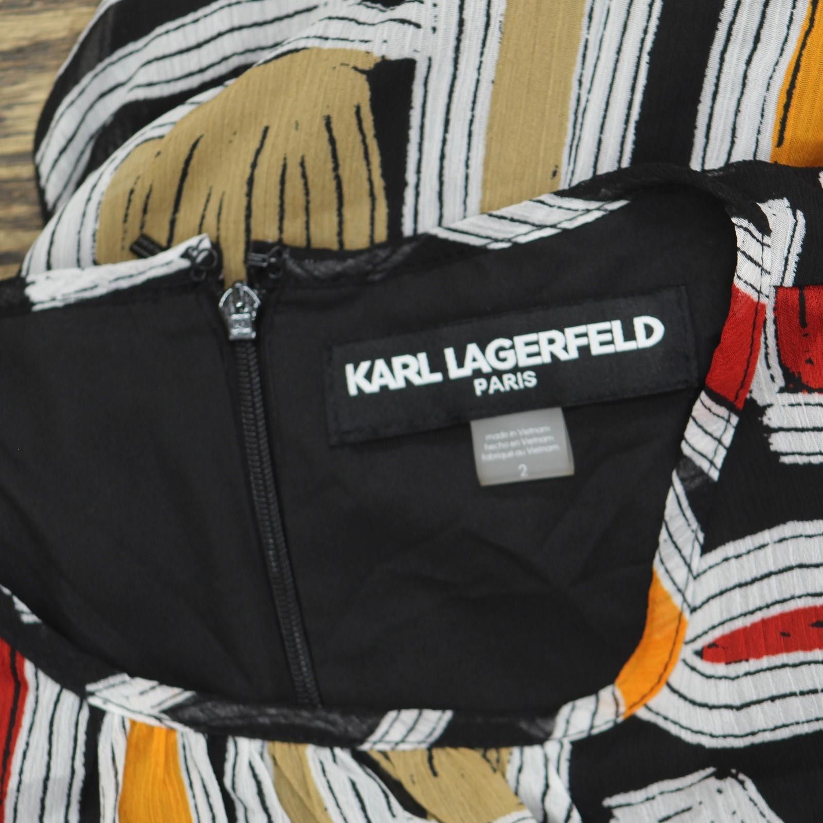 Karl Lagerfeld Nwt Karl Lagerfeld Womens Flutter-sleeve Dress Black Multi 2 Size XS / US 0-2 / IT 36-38 - 4 Thumbnail