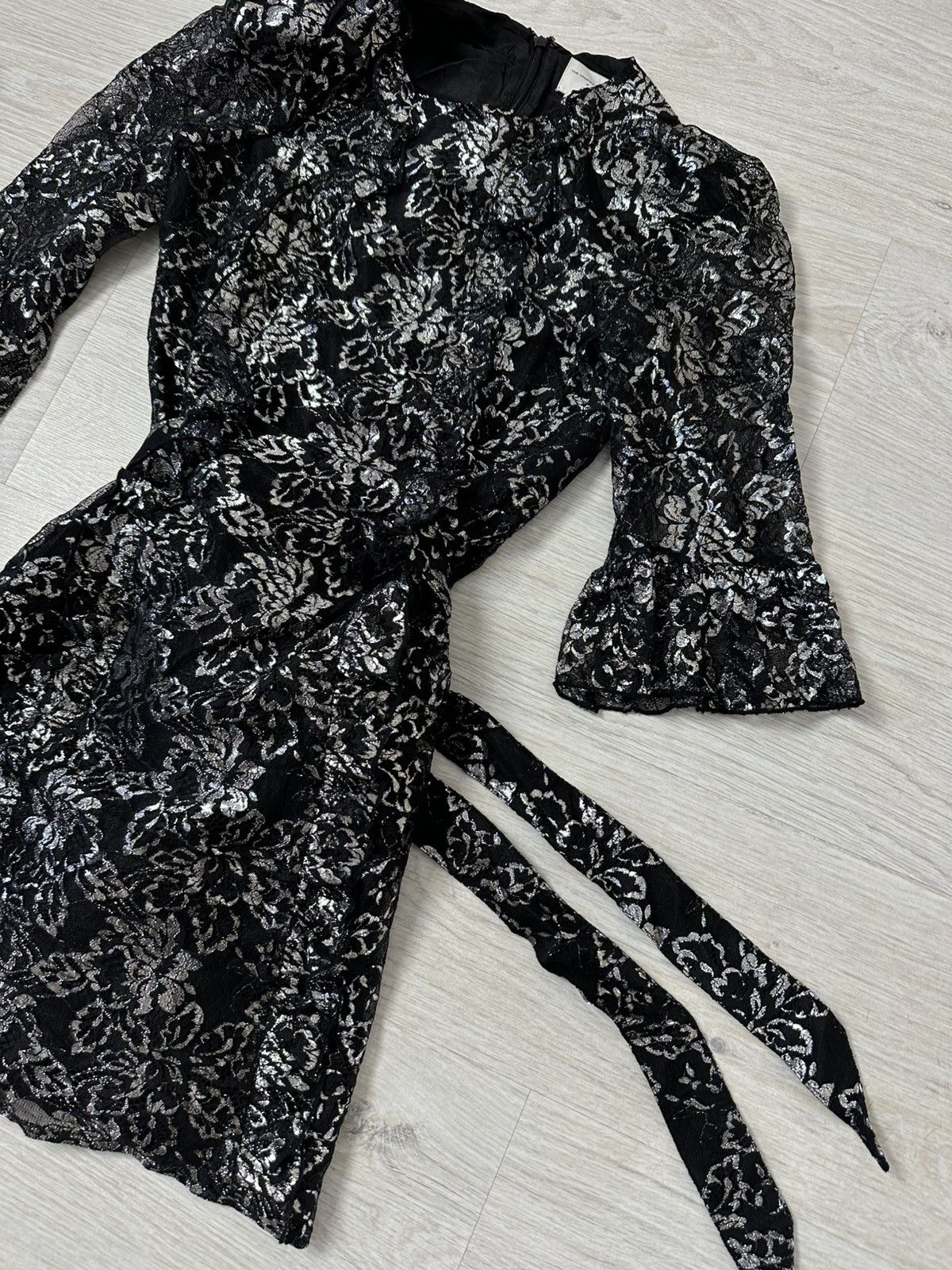 H&M The Vampire's Wife x H&M Metallic Black Lace Mini Dress Size XXS / US 00 / IT 34 - 2 Thumbnail