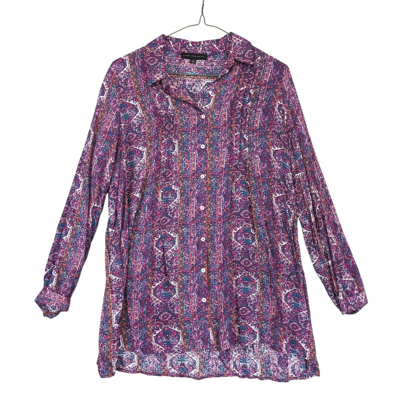 Other Jane & Delancey Women's M Oversized Boho Print Button Blouse Size M / US 6-8 / IT 42-44 - 1 Thumbnail