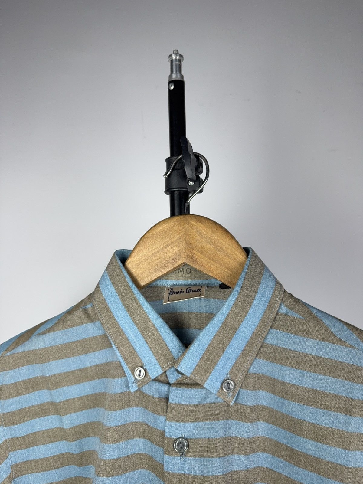 Japanese Brand Retro Luxury 90s Renato Cavalli Blue Beige Striped Shirt M Size US M / EU 48-50 / 2 - 6 Thumbnail