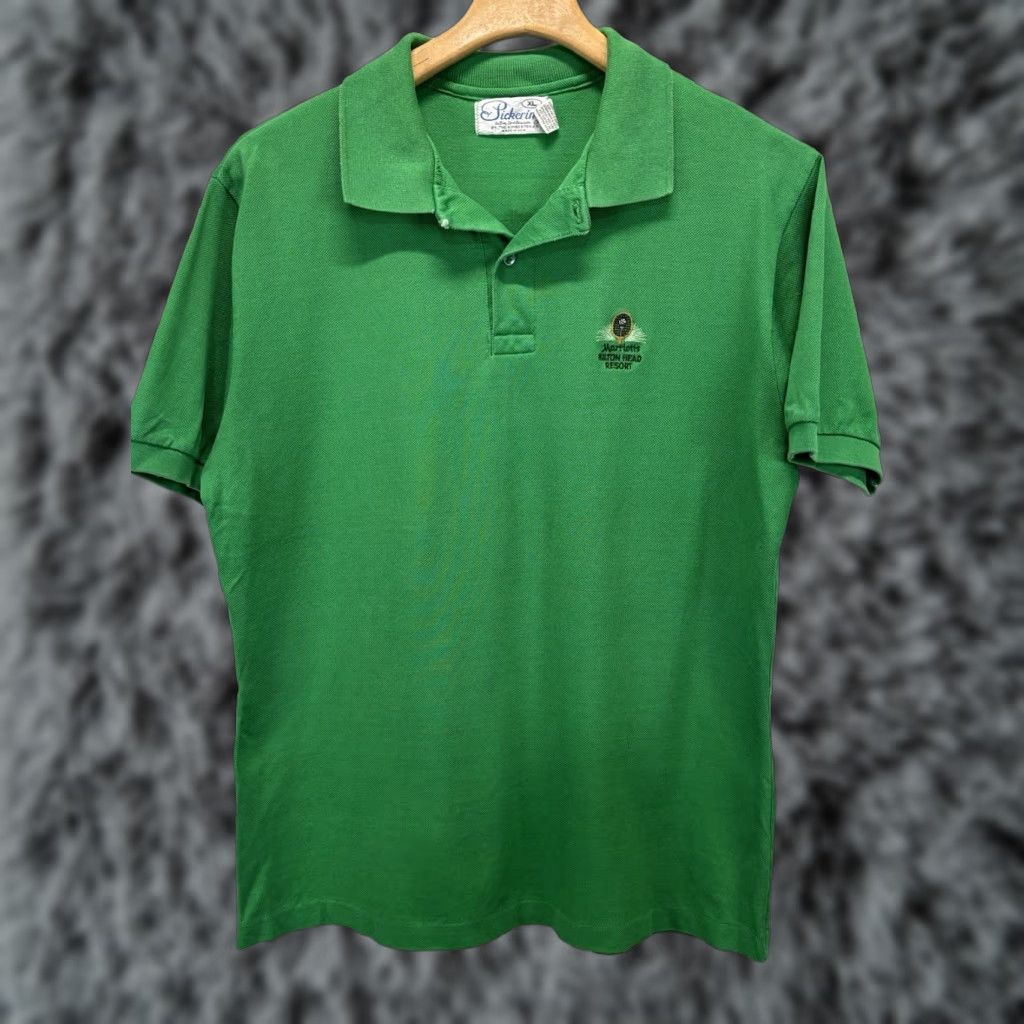 Vintage Vtg Polo Shirt Mens XL Green Embroid 80s Lisle Cotton Pickering Marriott Hilton Head Island Resort Rugby Golf Batting? Size US XL / EU 56 / 4 - 1 Thumbnail