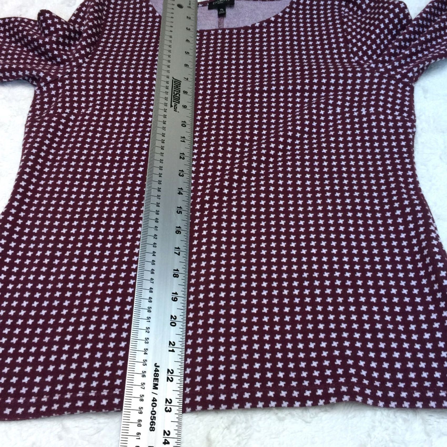 Talbots Talbots Women's Blouse Cross Knit Top 3/4 Sleeve Stretch PM Petite Maroon White Women’s Shirts Womens Size M / US 6-8 / IT 42-44 - 7 Thumbnail