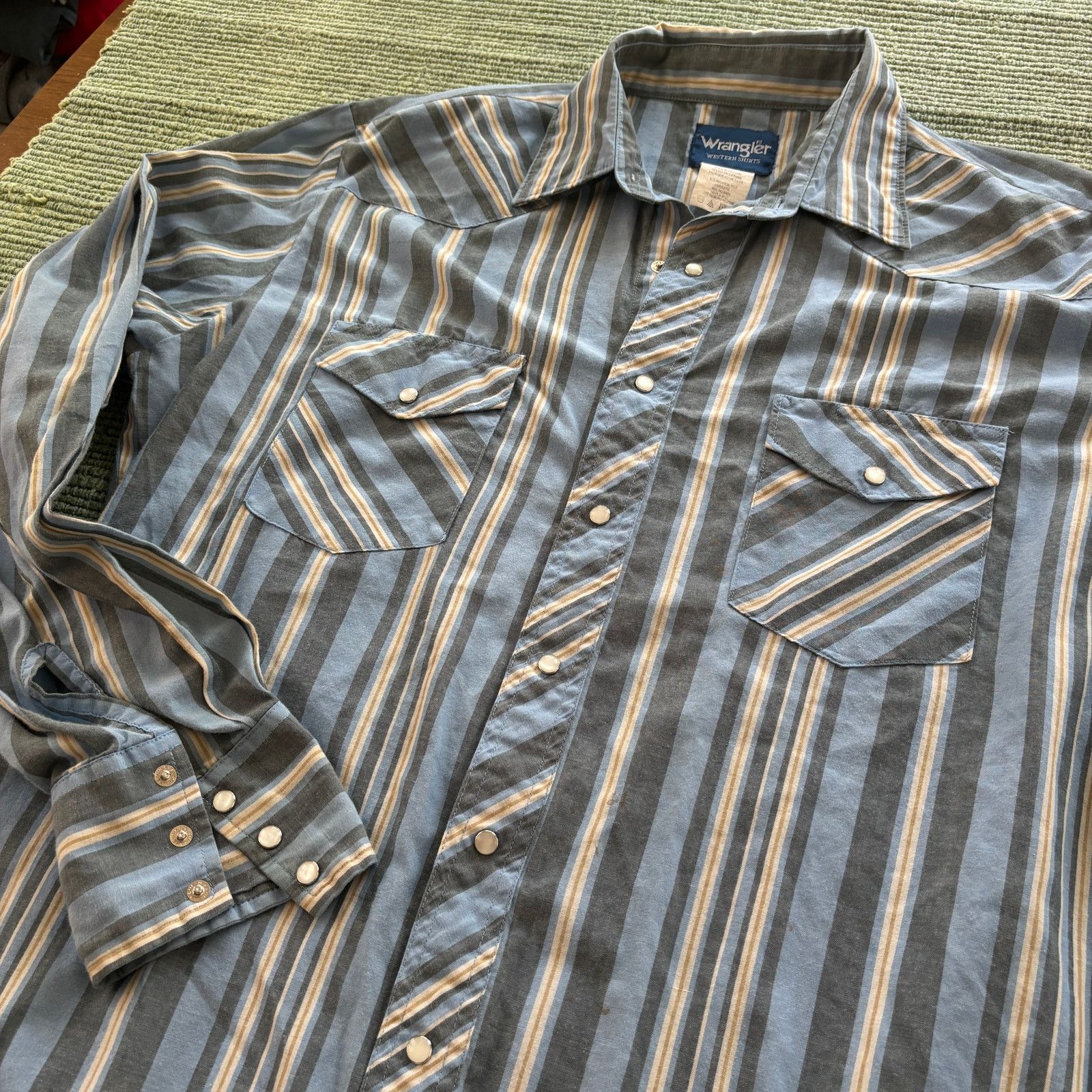 Vintage × Wrangler Vintage Wrangler Blue Striped Cotton Western Shirt Pearl Size US L / EU 52-54 / 3 - 6 Thumbnail
