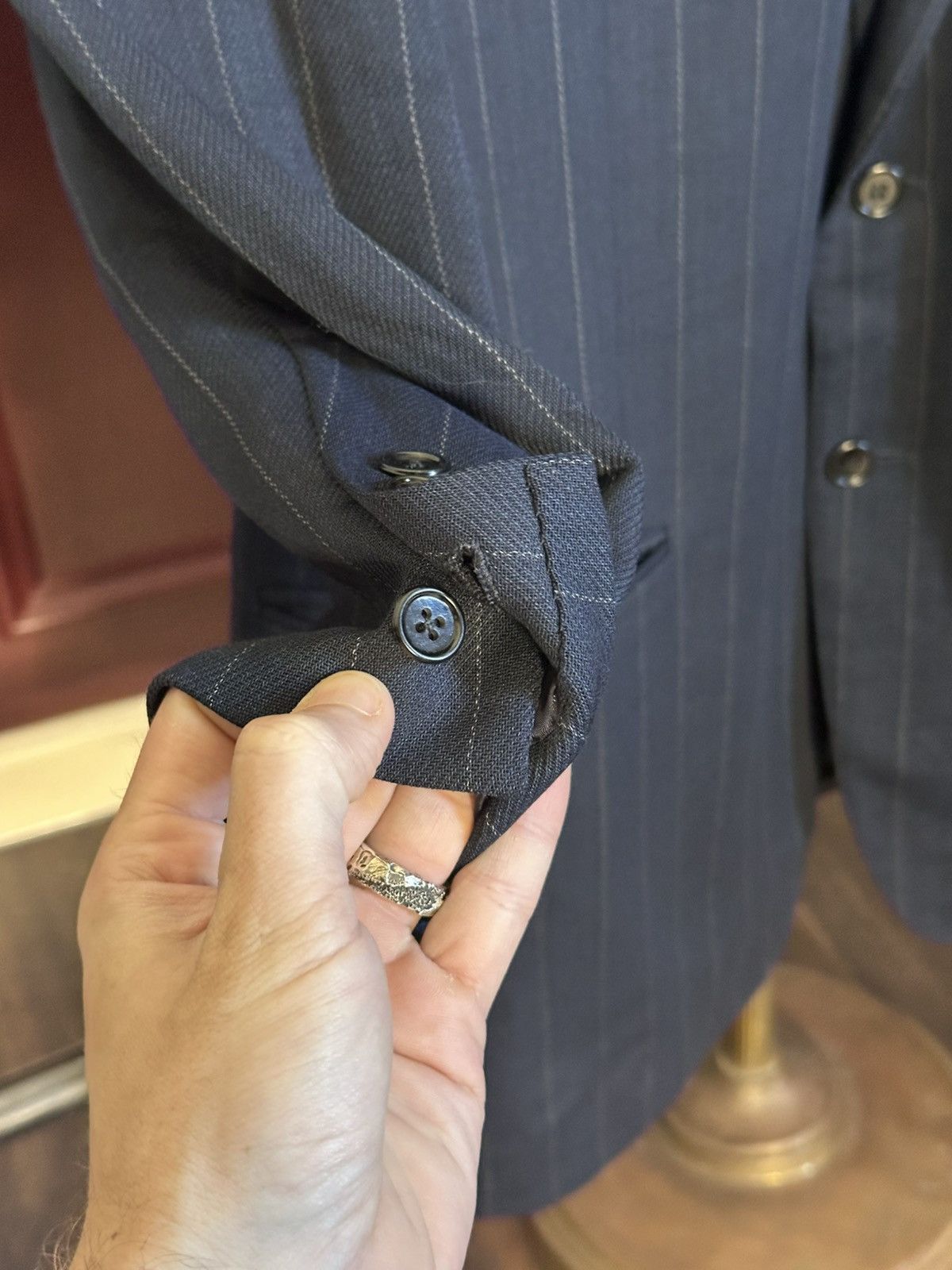 Ermenegildo Zegna Custom tailored navy pinstriped woven wool jacket Size 46R - 5 Thumbnail