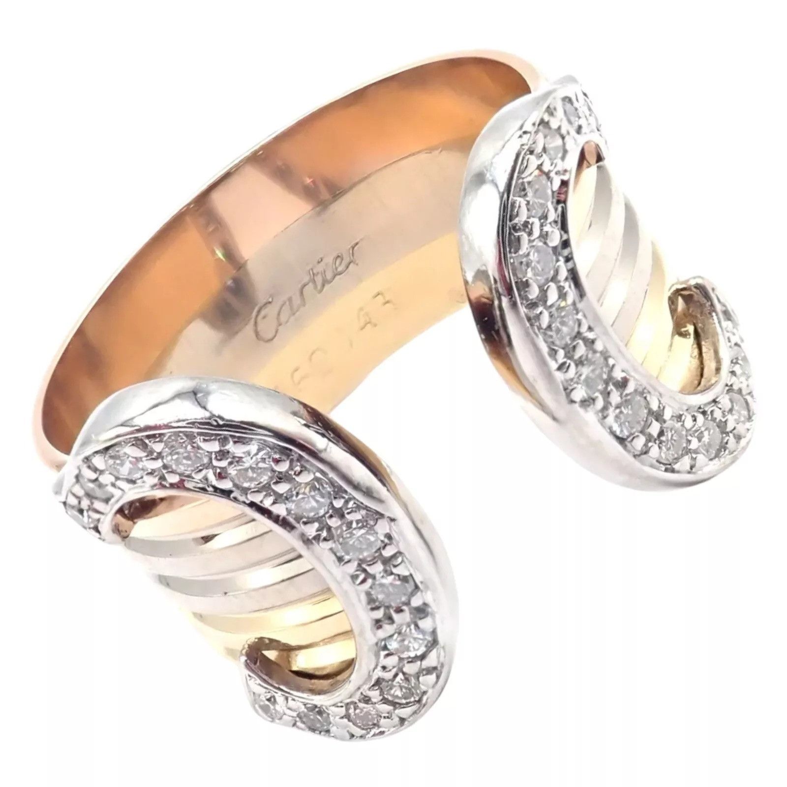 Cartier Cartier Diamond Double C 18k Tri-Color Gold Band Ring Size ONE SIZE - 1 Thumbnail