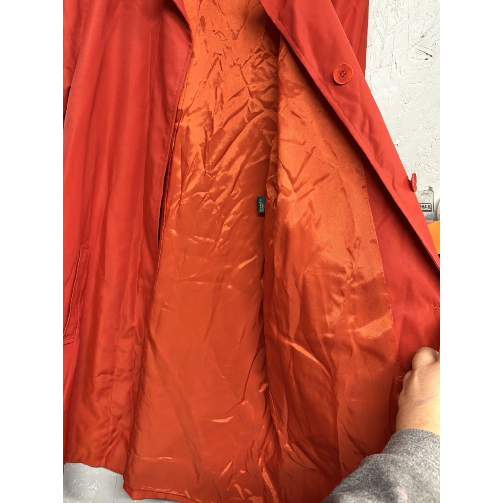 Ralph Lauren Lauren by Ralph Lauren Women M Red Trench Coat Button Closure Solid Long Lightweight Pockets Polyester Size M / US 6-8 / IT 42-44 - 5 Thumbnail
