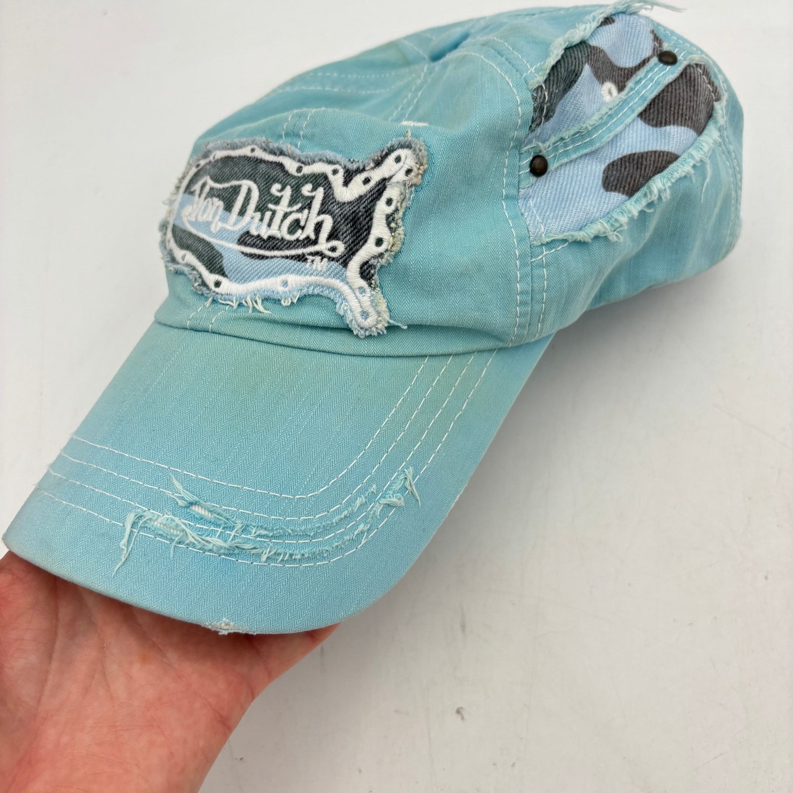 Von Dutch Von Dutch Baby Blue Distressed Cap Y2k Adjustable Hat Size ONE SIZE - 11 Thumbnail