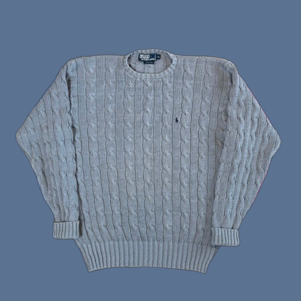 Polo Ralph Lauren VINTAGE Polo by Ralph Lauren Men’s Polo Ralph Lauren Cable Knit Fisherman Pullover Sweater Size XL Blue Long Sleeve Solid Pullover 90s Casual Mens Size US XL / EU 56 / 4 - 1 Thumbnail