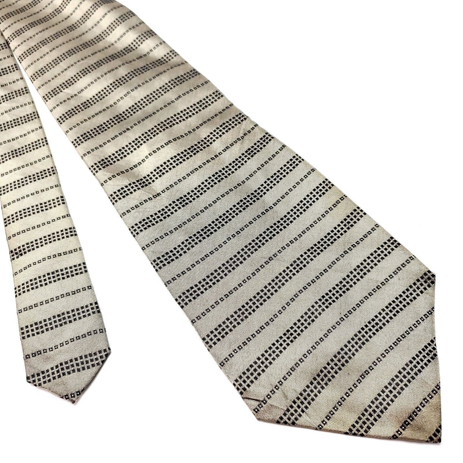 DKNY DKNY Silk Tie Tan Black Abstract Side Striped Short Wide Size ONE SIZE - 1 Thumbnail