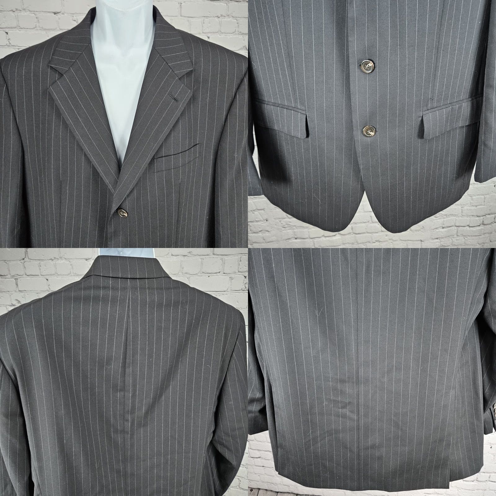 Chaps Chaps Blazer Sport Coat 42R Black 100% Wool Pinstriped Notch Vented 3 Button Single-Breasted Mens Jacket Size 42R - 8 Thumbnail