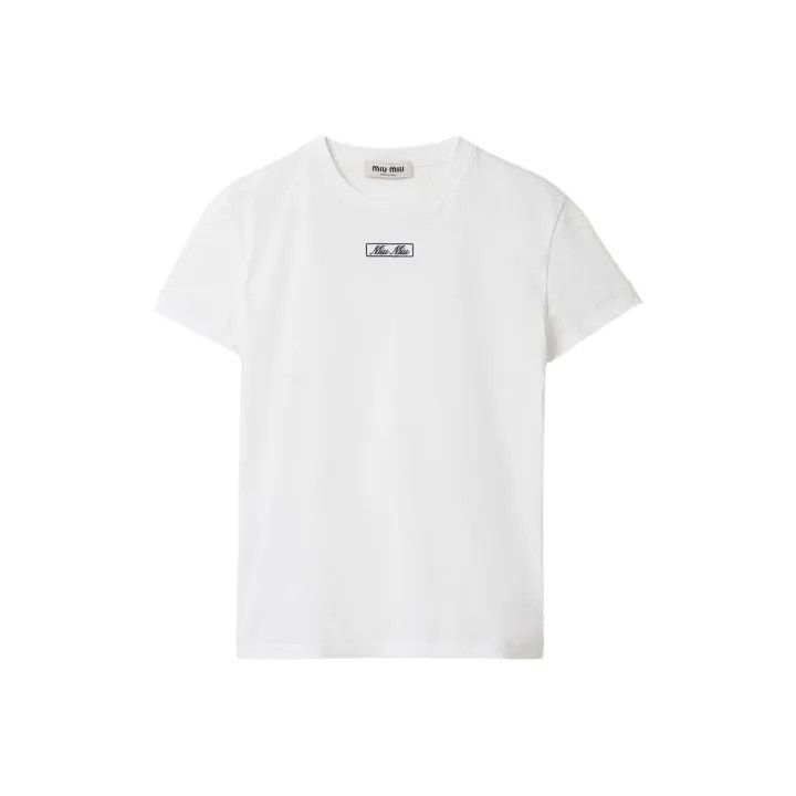 Miu Miu Miu Miu White Logo Embroidery Short Sleeve T-Shirt 0079 Size XS / US 0-2 / IT 36-38 - 1 Thumbnail