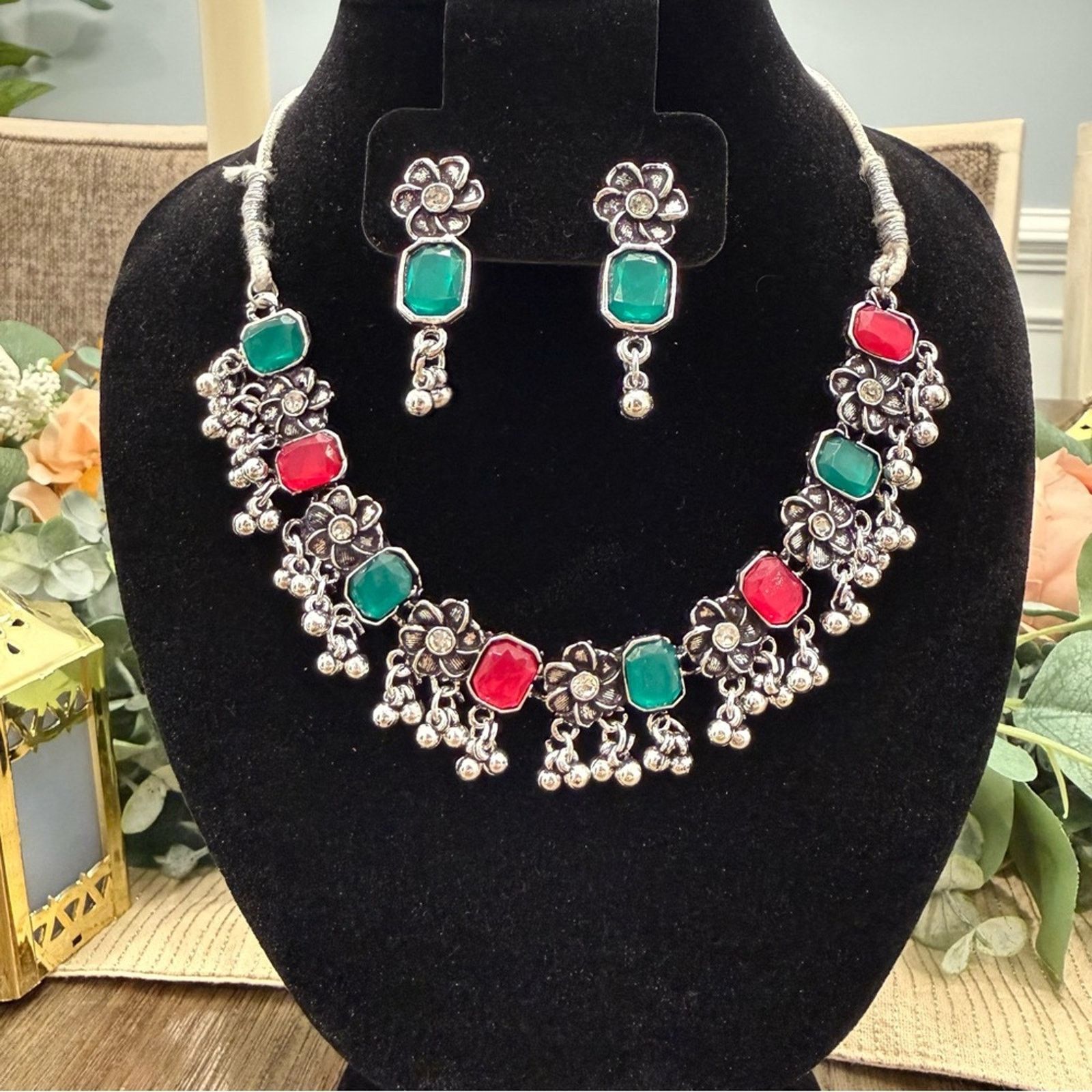 & Other Stories Oxidized Silver Plated Floral Necklace and Earring Set Size ONE SIZE - 1 Thumbnail