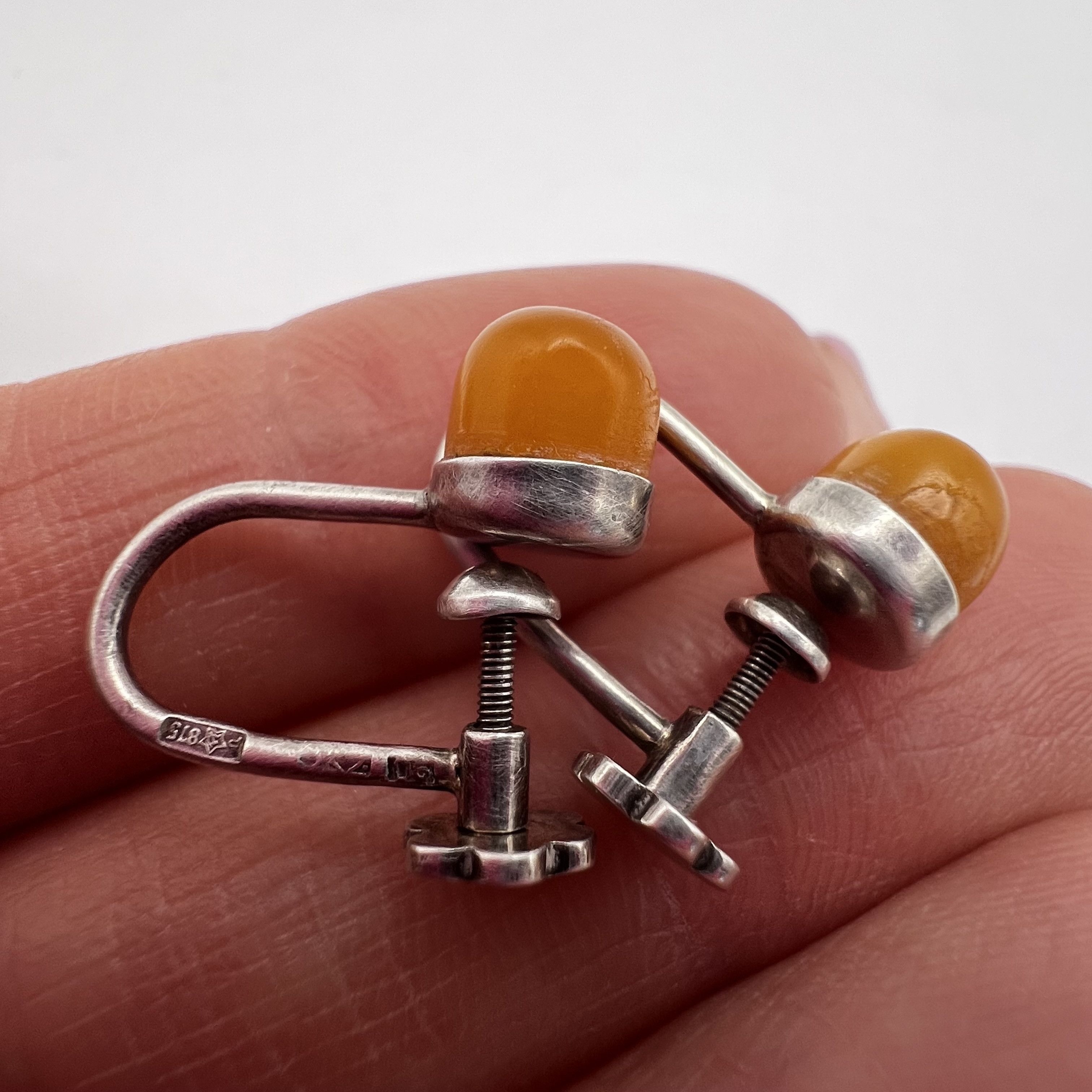 Vintage Vintage Soviet Silver 875 Baltic Amber Earrings Stud Size ONE SIZE - 3 Thumbnail