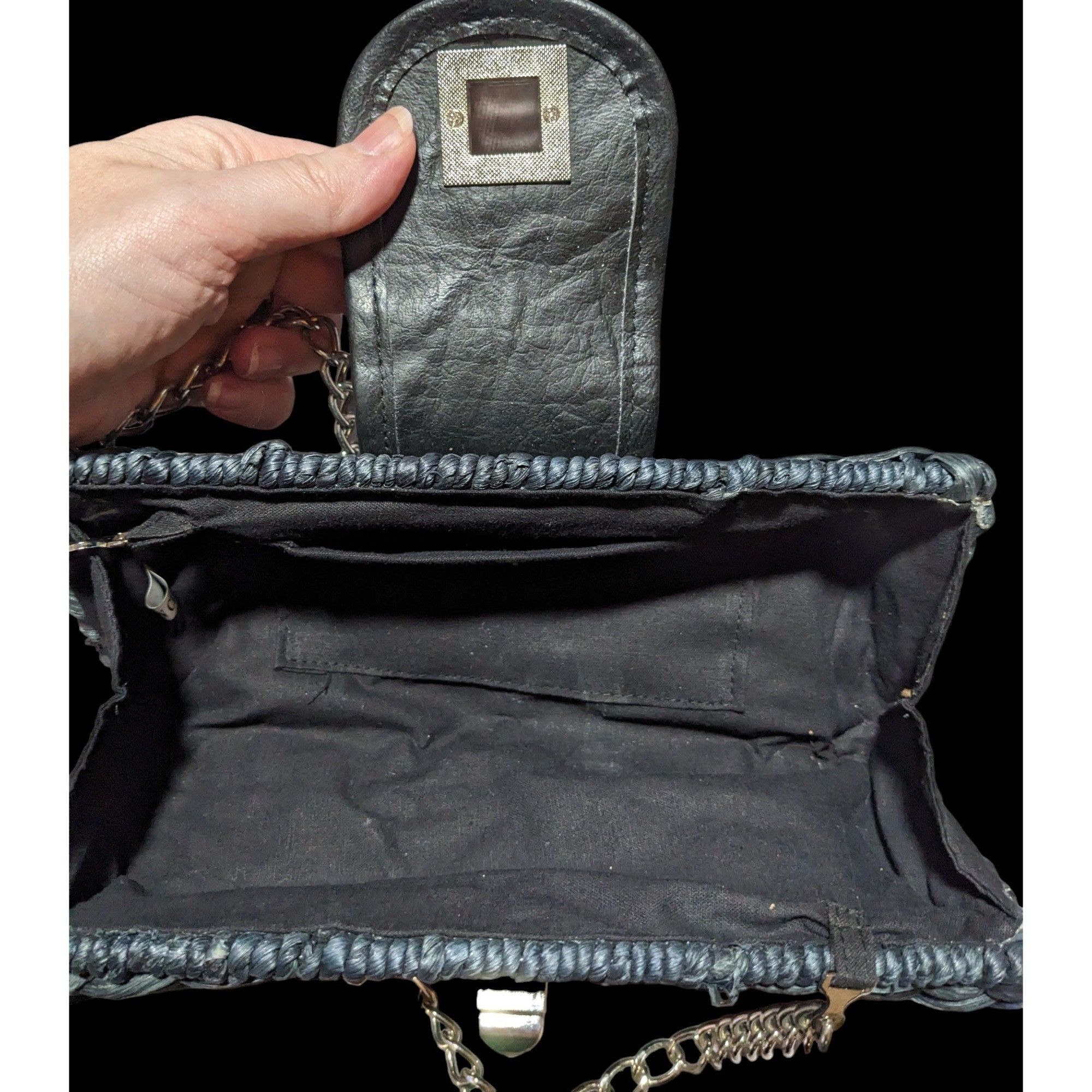 Other Retro Woven Navy Blue Purse With Silver Tone Chain Strap Size ONE SIZE - 3 Thumbnail