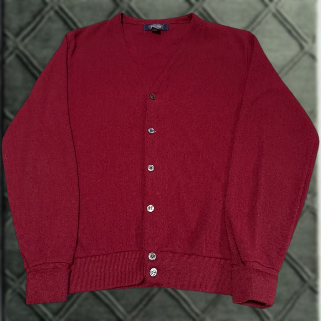 Vintage VINTAGE Knights Bridge Cardigan Men Large Red 1970s 100% Dupont Orlon Knit Sweater Size US L / EU 52-54 / 3 - 1 Thumbnail