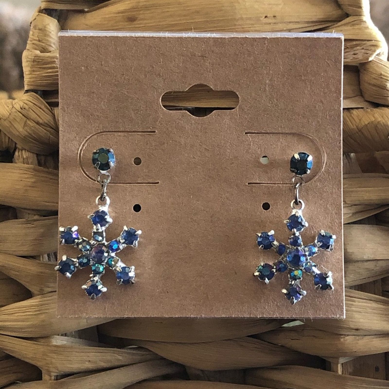 Jewelry Blue Aurora Borealis Rhinestone Snowflake Earrings, Women's