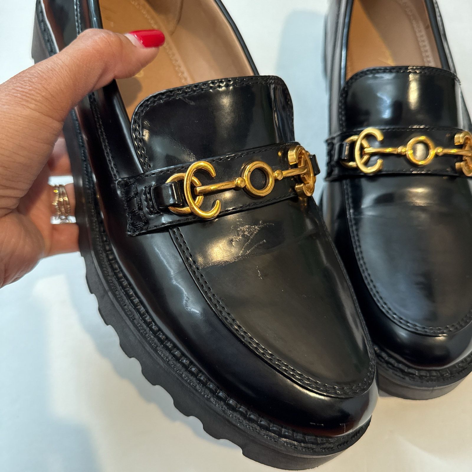 Sam Edelman Circus NY by Sam Edelman Deana Lug Sole Loafers Black Patent Size US 10 / IT 40 - 4 Thumbnail