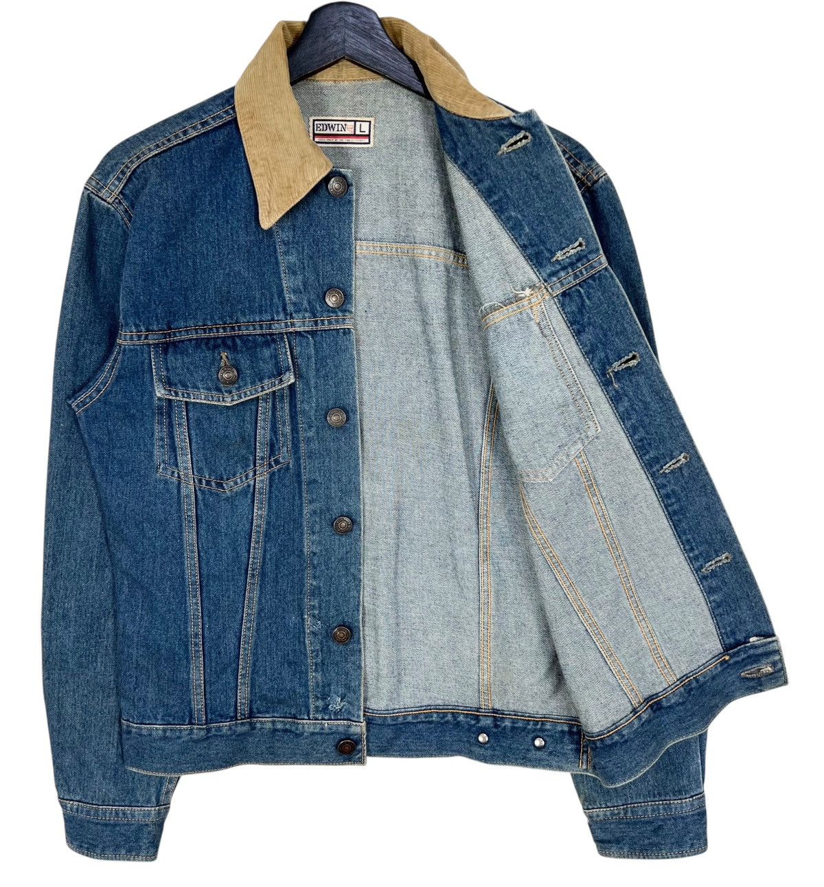 Edwin × Vintage Vintage Edwin Denim Trucker Jacket Corduroy Collar Size US M / EU 48-50 / 2 - 6 Thumbnail