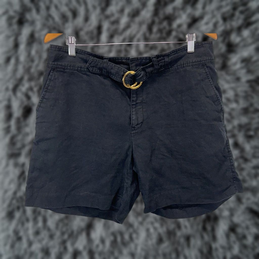 Ralph Lauren VINTAGE Lauren Ralph Lauren Linen Shorts Womens Size 14 Black Belted Beach Summer Chino Size 36" / US 14 / IT 50 - 1 Thumbnail