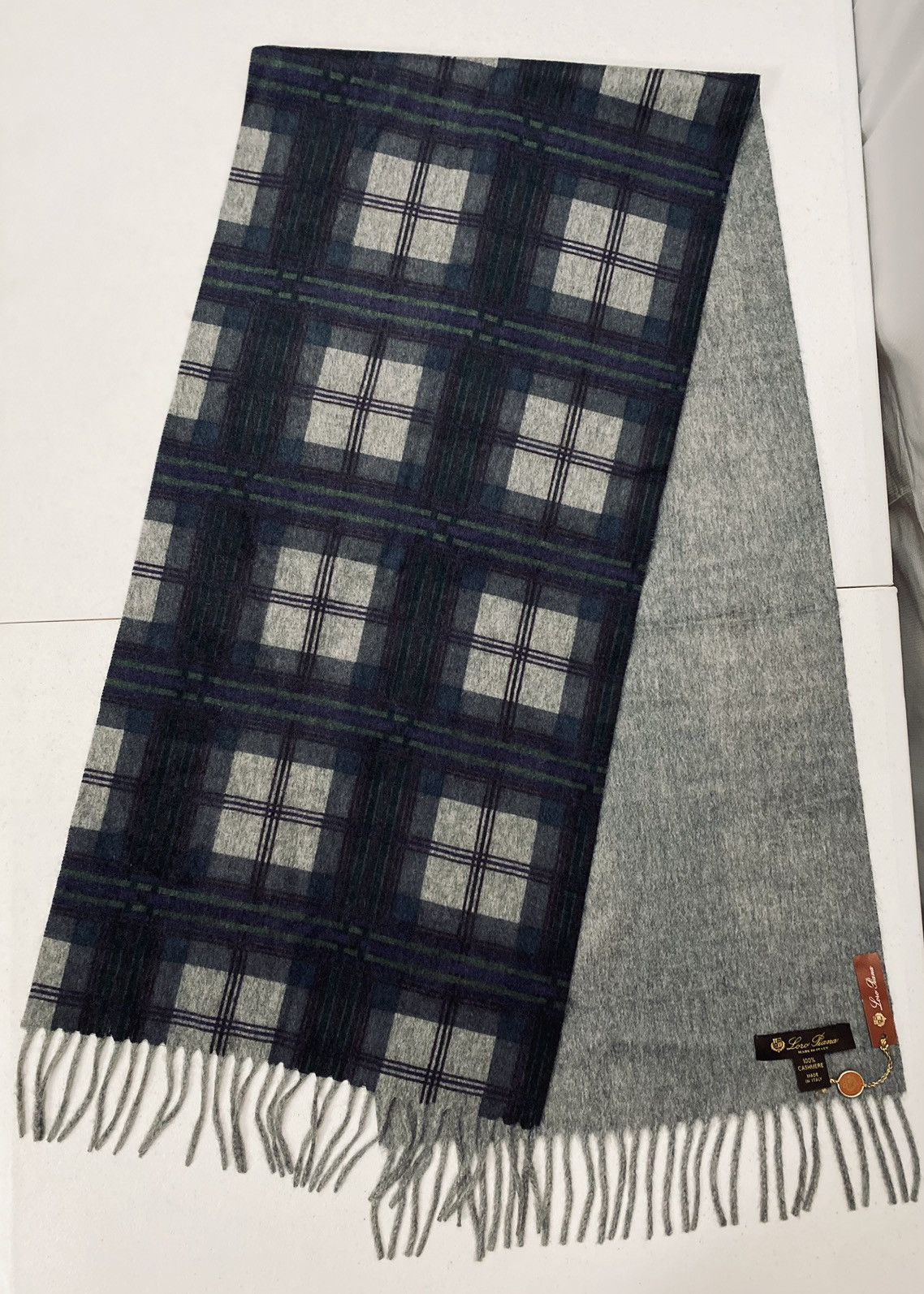 Loro Piana Loro Piana Grey Check Cashmere Duo Scarf Unisex NW Size ONE SIZE - 7 Thumbnail