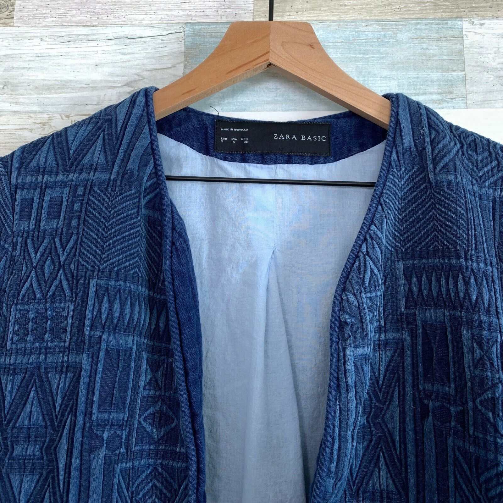 Zara Zara Aztec Jacquard Duster Jacket Blue Textured Cotton Linen Size S / US 4 / IT 40 - 3 Thumbnail