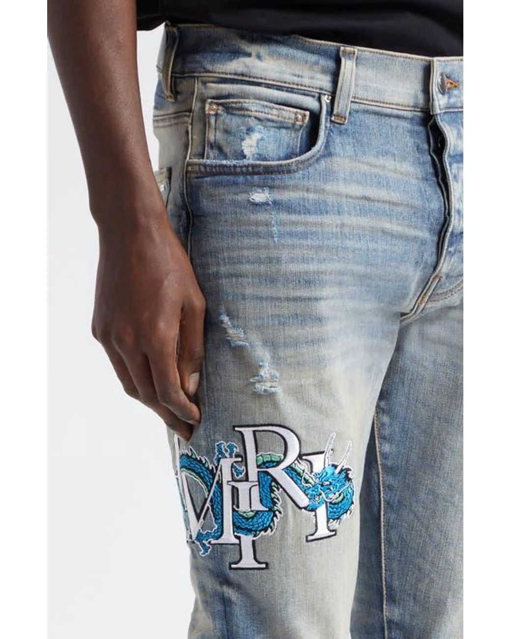 Amiri oc11z0225 Dragon Logo Jeans in Light Blue Size US 36 / EU 52 - 4 Thumbnail
