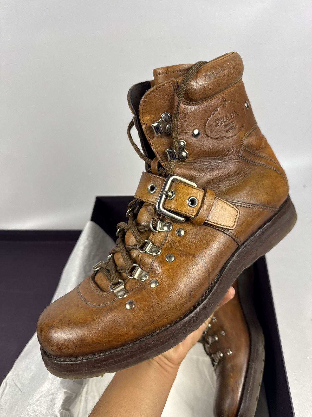 Prada Prada Milano Leather Hiking Boots Brown – Size 10 men Size US 10 / EU 43 - 12 Thumbnail