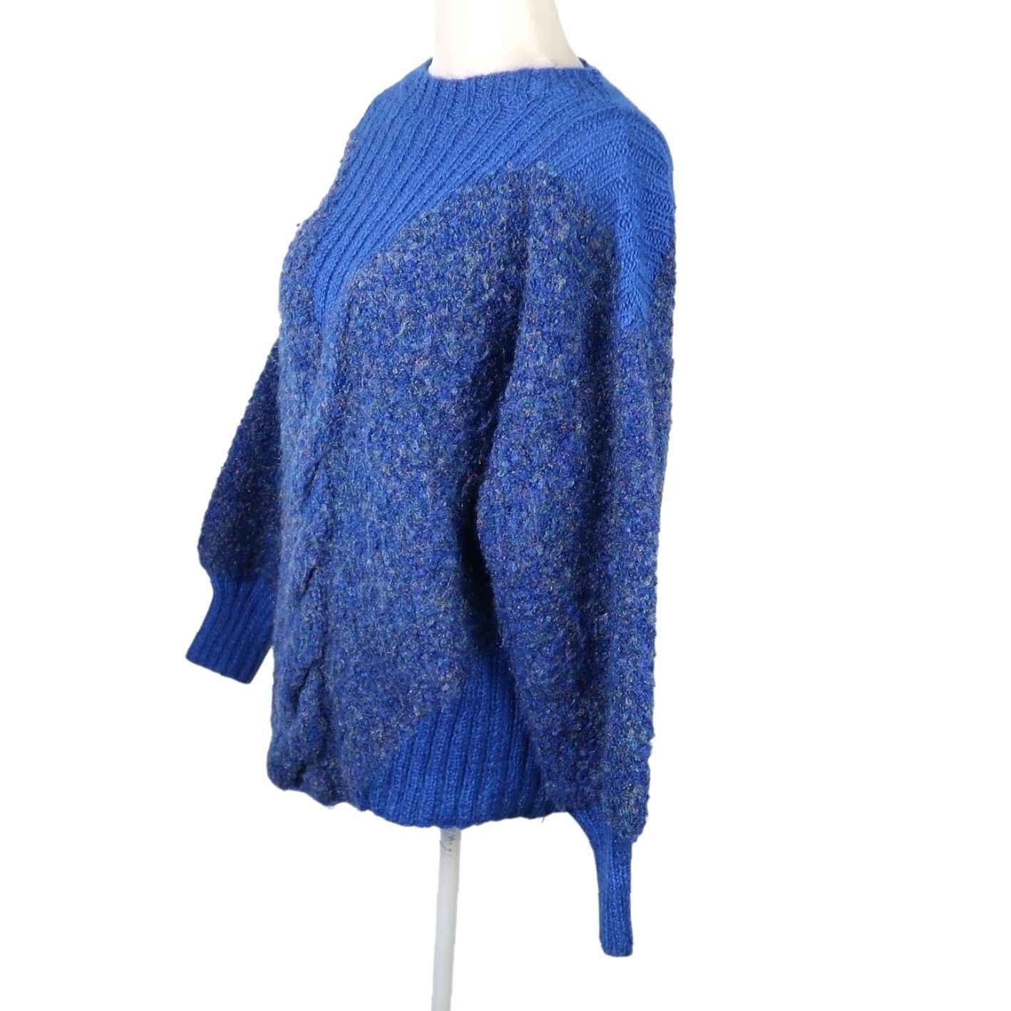 Vintage VINTAGE 80s Cobalt Blue Fuzzy Marled Chunky Knit Sweater L Shirt? Size L / US 10 / IT 46 - 3 Thumbnail