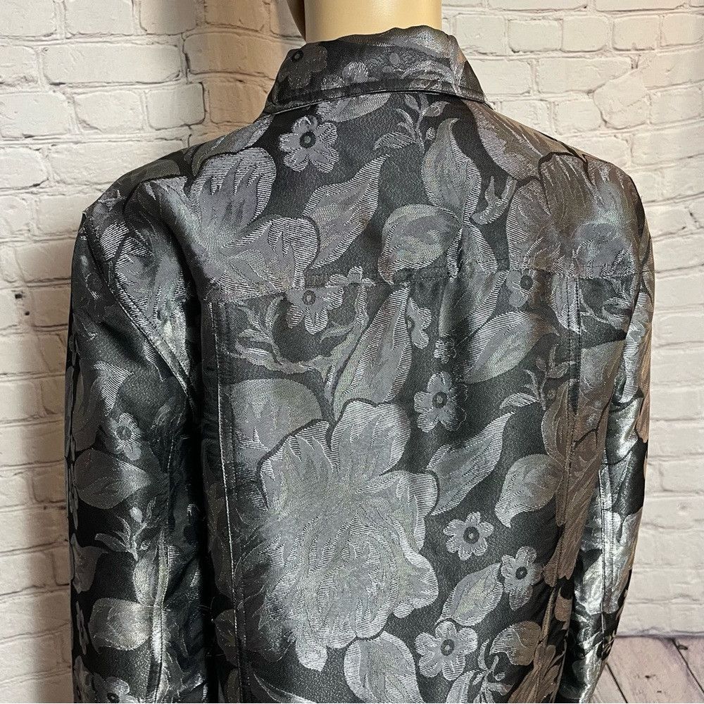 Chicos Chico's Silk Blend Floral Grey Denim Jacket Size 1 US M Size M / US 6-8 / IT 42-44 - 6 Thumbnail