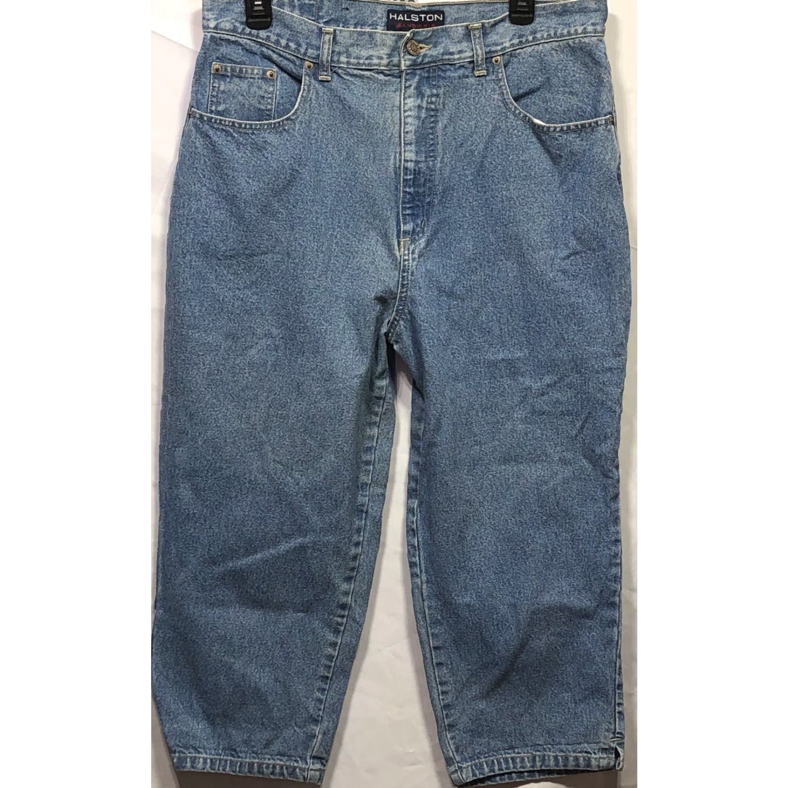 Halston VINTAGE Halston Cropped Blue Jeans 14 Lt Wash 33"W 23"In 5 Pocket High Rise Mom Jeans Women XS-XXL Size 36" / US 14 / IT 50 - 6 Thumbnail